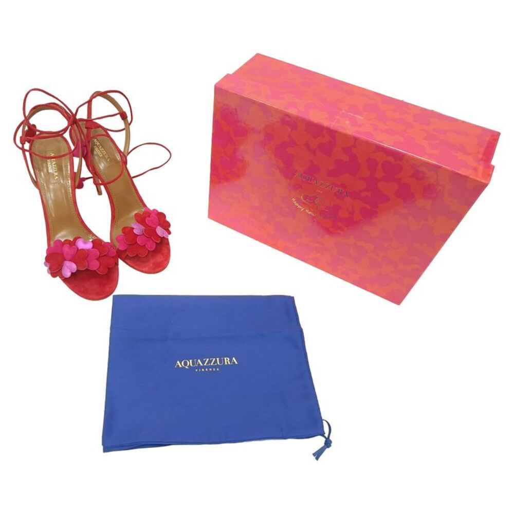 Aquazzura Happy Hearts Strappy Sandals in Red Suede - Picture 10 of 12